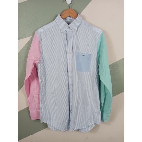 Vineyard Vine Mens Size M Button Up Pink and Green Sleeves Stripe Long Sleeves - Picture 10 of 10